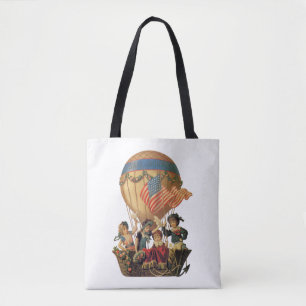 Tote Bag Vintage patriotique, enfants dans une montgolfière