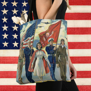Tote Bag Vintage Patriotique, Fiers Héros du personnel mili