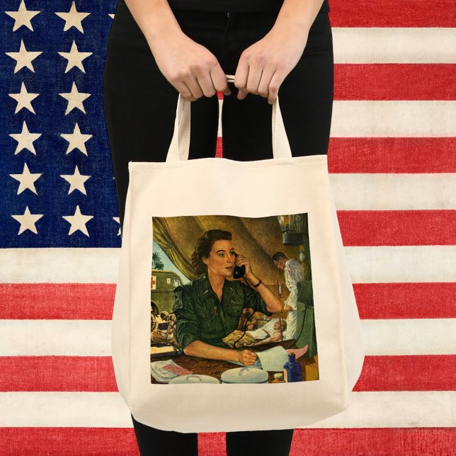 Tote Bag Vintage patriotique, infirmière Médicale au téléph (Créateur téléchargé)