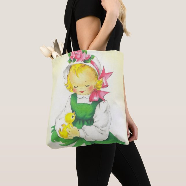 Tote Bag Vintage petite fille Retro mignonne (De près)