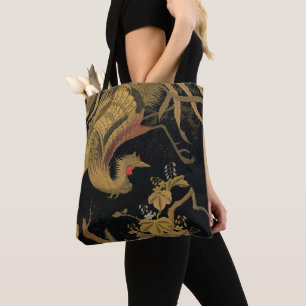 Tote Bag Vintage Phoenix Gold Black Bird japonais