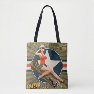 Tote Bag Vintage poster with pin-up girl on bomb. abstract,