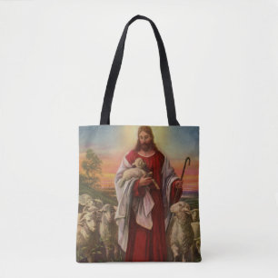 Tote Bag Vintage Religion, Christ le Bon Berger Troupeau
