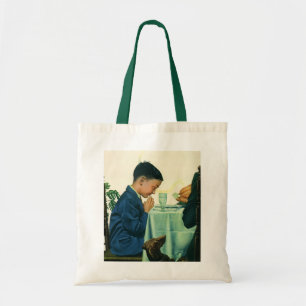 Tote Bag Vintage Religion, garçon disant grâce à Thanksgivi