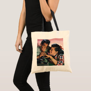 Tote Bag Vintage Romance, High School Sweethearts in Love