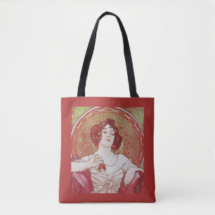 Tote Bag Vintage Rouge Art Nouveau Alphonse Mucha Ruby Lady