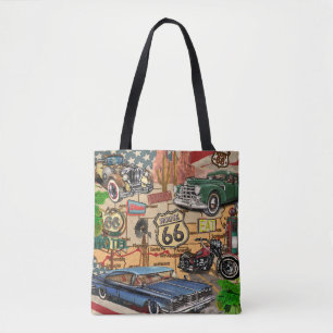Tote Bag Vintage Route 66, affiche nostalgique.
