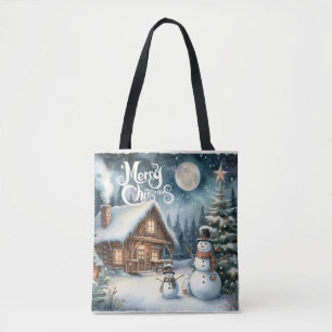 Tote Bag Vintage/Rustique/Bonhomme de neige/Noël