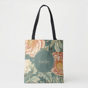 Tote Bag Vintage Sage Floral William Morris Monogramme
