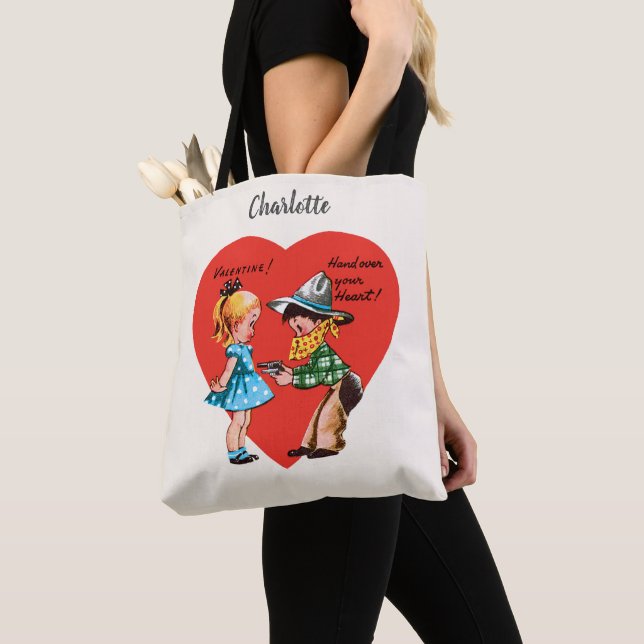 Tote Bag Vintage Saint Valentin, Fille avec Cowboy (De près)