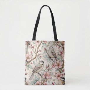 Tote Bag Vintage Sakura Cerry Blossom & Bird Aesthétiquemen
