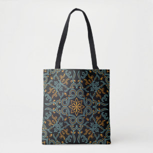 Tote Bag Vintage sans couture or et bleu motif avec art ou