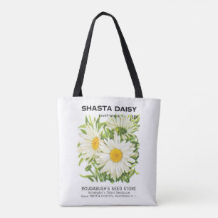 Tote Bag Vintage Seed Packet Art, Shasta Daisy Flowers