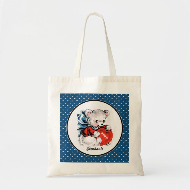 Tote Bag Vintage Teddy Bear Valentine's Day Cadeau (Devant)