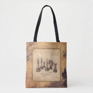 Tote Bag Vintage Vieux Jeu d'échecs Pièces Art Joueur Cadea
