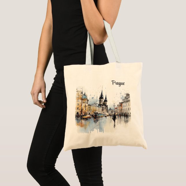 Tote Bag Vintage ville historique numérique Prague. (Devant (produit))