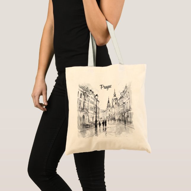 Tote Bag Vintage ville historique numérique Prague. (Devant (produit))