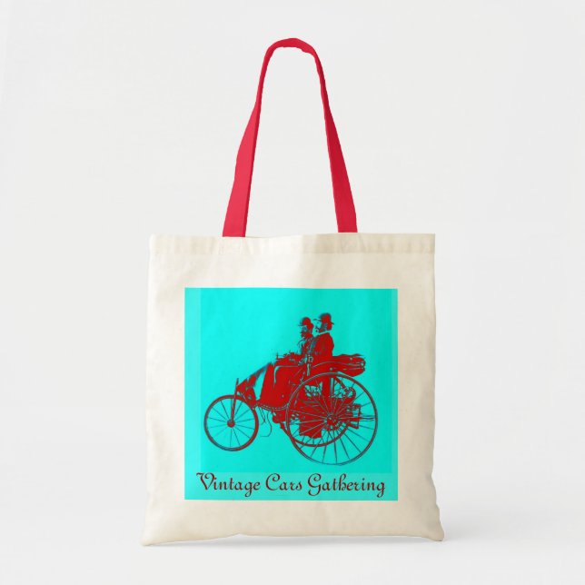 Tote Bag ViNTAGE VOITURES RASSEMBLEMENT, turquase bleu roug (Devant)