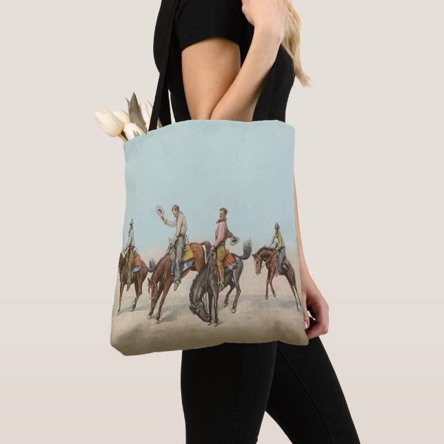 Tote Bag Vintage Western 4 Cowboys à cheval (De près)