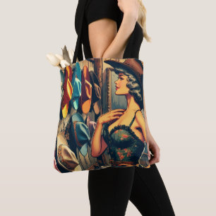 Tote Bag Vintage Western Retro Cowgirl Shopping Pour Casque
