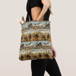 Tote Bag Vintage Western Rodeo Événements Cowboys Horses Bu