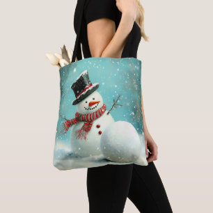 Tote Bag Vintage Whimsical Winter Snowman Joie