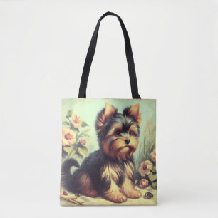 Tote Bag Vintage Yorkshire Terrier peinture