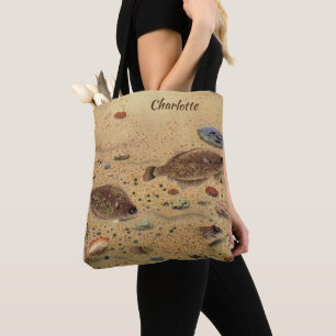 Tote Bag Vintages, Marine Ocean Life Poisson plat