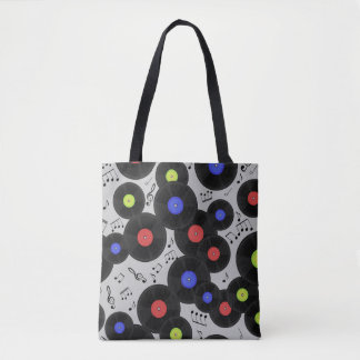 Tote Bag Vinyl Records : Music Note Motif