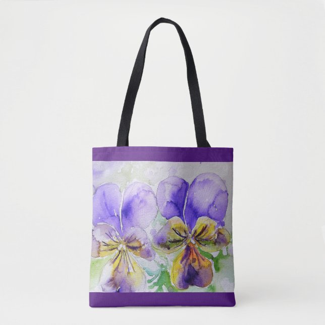 Tote Bag Viola Pansy Purple Fleurs Florales Violettes Girls (Devant)