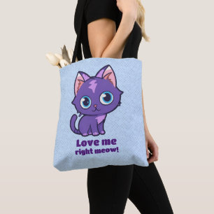 Tote Bag Violet Anime Chat Vector Art Bleu