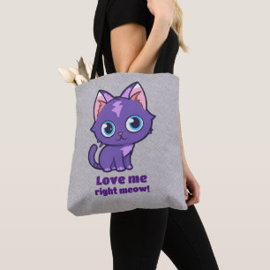 Tote Bag Violet Anime Chat Vector Art Gris