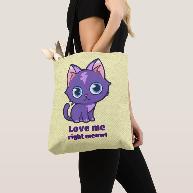 Tote Bag Violet Anime Chat Vector Art Jaune (De près)