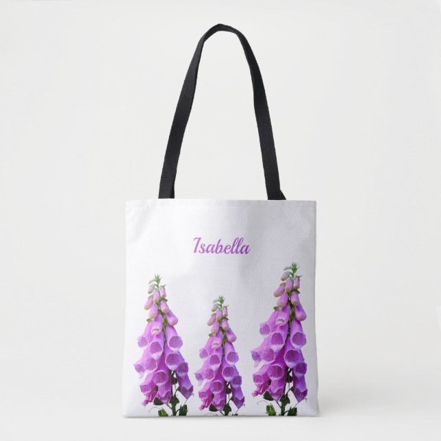 Tote Bag Violet blanc fleur sauvage florales rose monogramm (Devant)