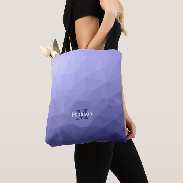 Tote Bag Violet bleu maille ombré motif Monogramme (De près)