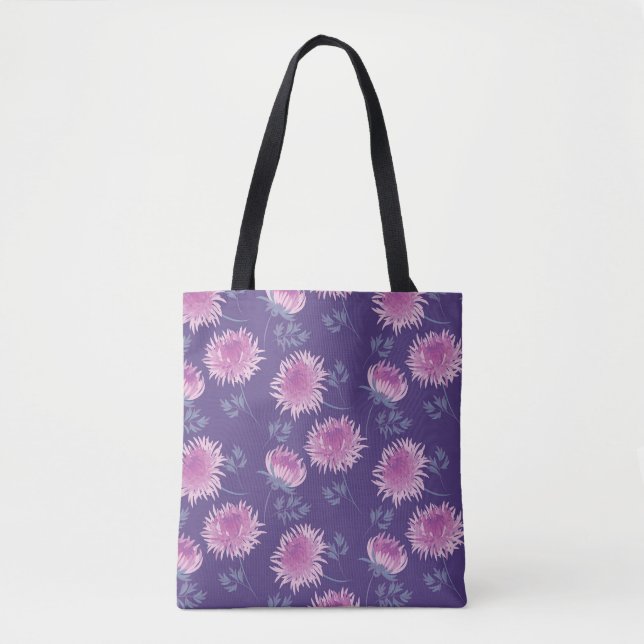 Tote Bag Violet Chrysanthemum Fleur Vintage Motif (Devant)