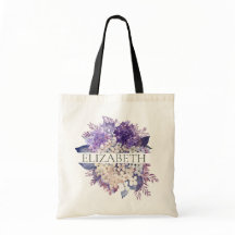 Violet et Blanc Floral Monogramme Nom de Demoisell