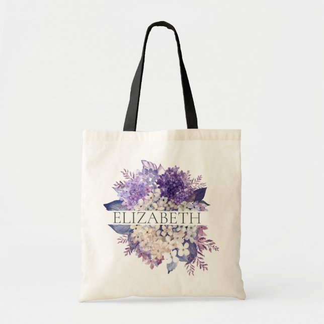 Tote Bag Violet et Blanc Floral Nom Monogrammé Demoiselle d (Devant)