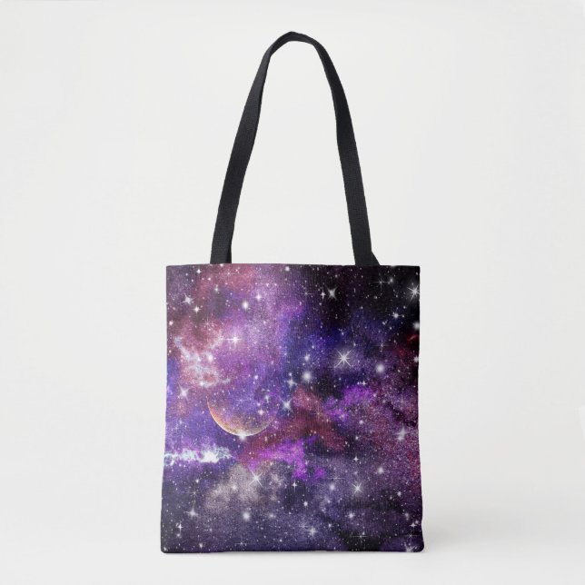 Tote Bag Violet Galaxy Voie Lactée Avec Planète (Devant)