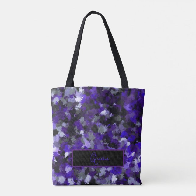 Tote Bag Violet, Gris, Noir et Bleu Abstrait (Dos)