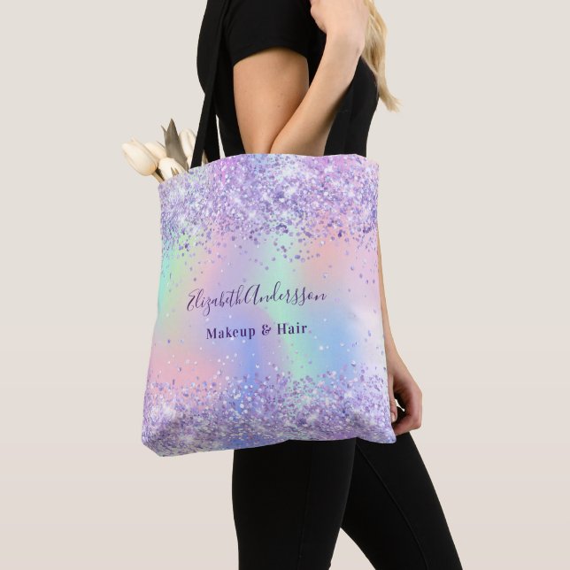 Tote Bag Violet lavande nom holographique entreprise (De près)
