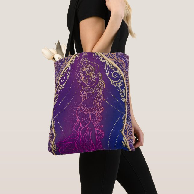 Tote Bag Violet & Or Marocain du ventre Arabe Danser Glam (De près)