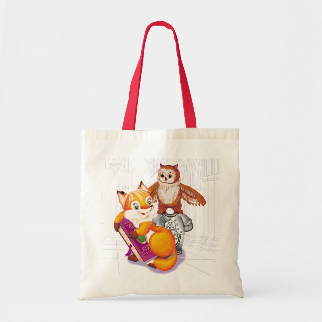 Tote Bag violet renard et hibou (Devant)