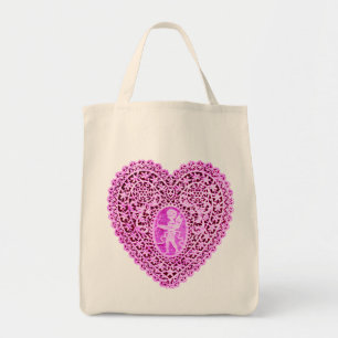 TOTE BAG VIOLET ROSE COEUR DE LAMPE CUPID