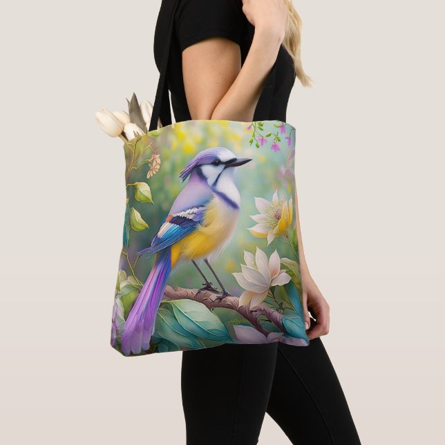 Tote Bag Violet Tufted Jay Imaginaire Bird (De près)
