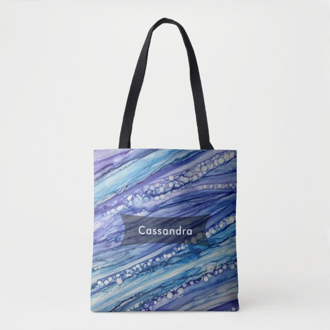 Tote Bag Violet, Turquoise et bleu Abstrait Liquide Art (Devant)