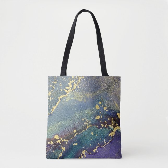 Tote Bag Violet, Turquoise et or Abstrait Liquid Art (Devant)