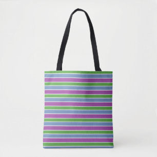 Tote Bag Violet Vert Bleu Rayé