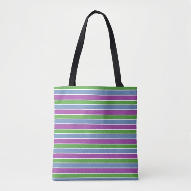 Tote Bag Violet Vert Bleu Rayé (Devant)