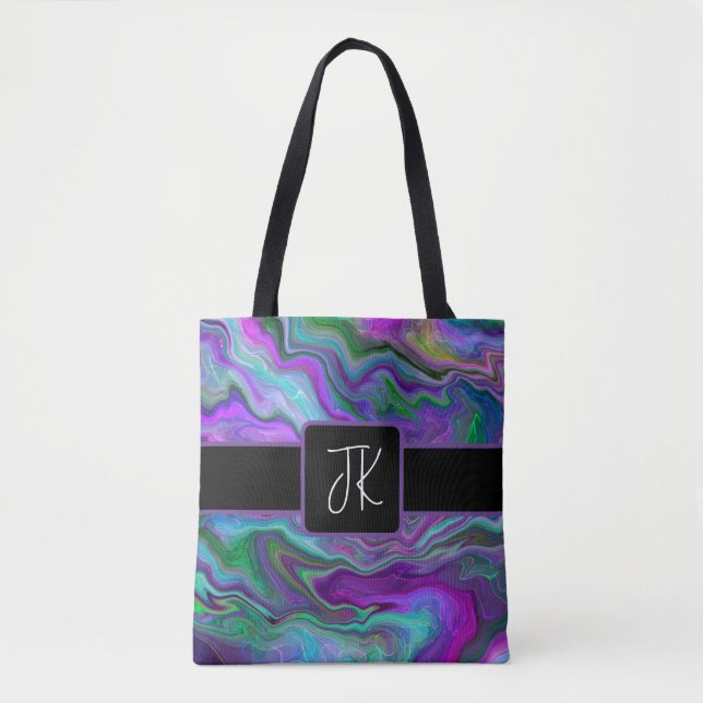 Tote Bag Violet, vert et bleu Fluid Art Abstrait (Devant)